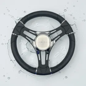 W474-vero-wh-manitou Gussi Italia Boat Steering Wheel Black Brushed Alum Spokes Keyed Manitou
