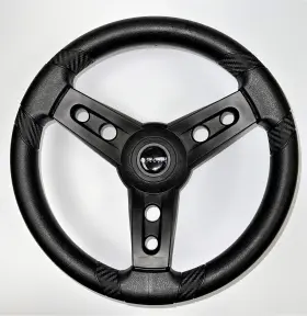W476-luga-wh Gussi Italia New Black Luga Boat Steering Wheel With Logo Keyed Hub