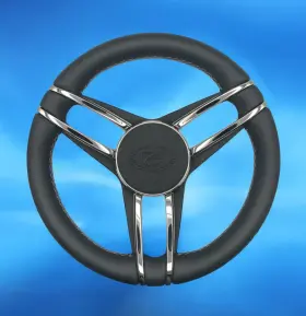 W521-pergo-blk-cobalt Gussi Italia Cobalt Boat Steering Wheel Stainless Steel Spoke Leather Rim Boats Logo