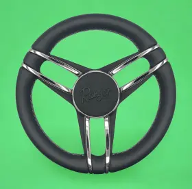 Gussi Italia W521-pergo-blk-ranger Ranger Boat Steering Wheel Stainless Steel Spoke Leather Rim Boats Logo