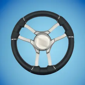 W523-malbr-03-silver-plain Gussi Italia Malera Boat Steering Wheel Brushed Alum Spoke Silver Plain Center Cap