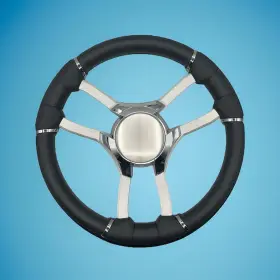 W523-malbr-04-chrome-plain Gussi Italia Malera Boat Steering Wheel Brushed Alum Spoke Plain