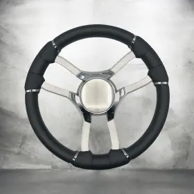 W523-malbr-04-chromeblank Gussi Italia Malera Boat Steering Wheel Brushed Alum Spoke Chrome Blank Center Cap