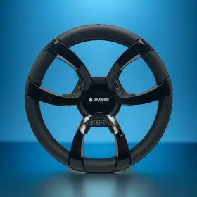 W580-lacob-gussi Gussi Italia La Corte Boat Steering Wheel Black Gloss Inserts Logo