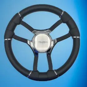 W581-malbl-18-gussi Gussi Italia Malera Boat Steering Wheel Black Aluminum Spokes Logo