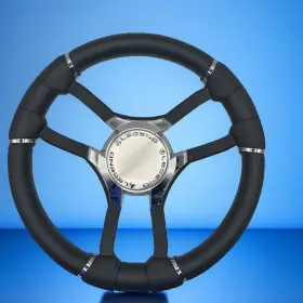 W581-malbl-22-legend Gussi Italia Malera Boat Steering Wheel Black Aluminum Spokes Chrome-style Legend Logo