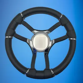W581-malbl-23-chromeplain Gussi Italia Malera Boat Steering Wheel Black Aluminum Spokes Chrome Plain