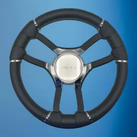 W581-malbl-25-manitou Gussi Italia Malera Boat Steering Wheel Black Aluminum Spokes - Chrome-style Manitou