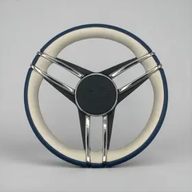 X-1015 Gussi Italia Cobalt Boat Steering Wheel Stainless Steel Spoke Blue Leather Rim Logo