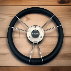 X009 Gussi Italia Boat Steering Wheel In Silver With Leather Rim