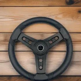 X049 Gussi Italia Lugana Black Marine Steering Wheel With Logo Keyed Hub