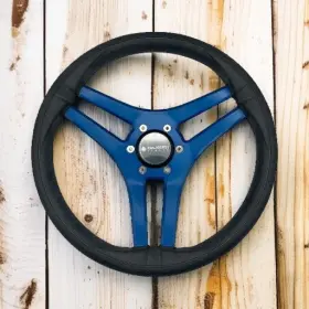Gussi Italia X051 Marine Steering Wheel Blue Brushed Aluminum Spokes Keyed Hub