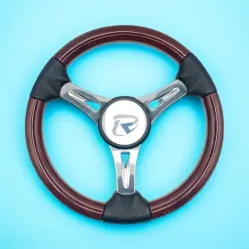 X052 Gussi Italia Boat Steering Wheel Keyed Hub Faux Woodgrain Rim Brushed Cap