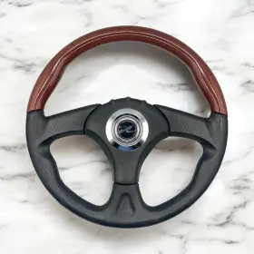 X054 Gussi Italia Boat Steering Wheel Keyed Hub Faux Woodgrain Rim And Textured Grip