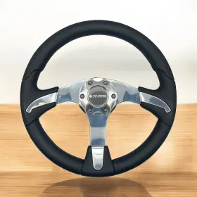 X056 Gussi Italia Marine Steering Wheel Blue Brushed Aluminum Spokes Keyed Hub