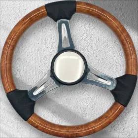 X069 Gussi Italia Boat Steering Wheel Keyed Hub Faux Woodgrain Rim Brushed Cap