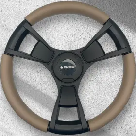 X070 Gussi Italia Model 13 Boat Steering Wheel Black Spokes Tan Rim