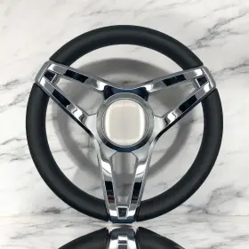 X114 Gussi Italia Molino Black Boat Steering Wheel With Brushed Metal Center Cap Keyed Hub