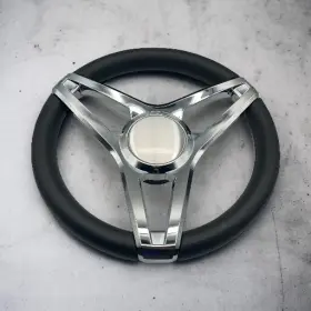 X128 Gussi Italia Molino Black Boat Steering Wheel With Brushed Metal Center Cap Keyed Hub