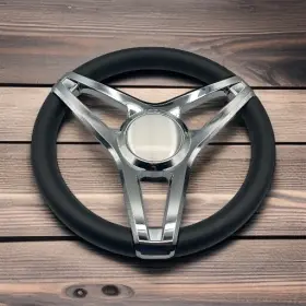 X129 Gussi Italia Molino Black Boat Steering Wheel With Brushed Metal Center Cap Keyed Hub