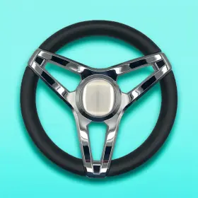 X130 Gussi Italia Molino Black Boat Steering Wheel With Brushed Center Cap Keyed Hub
