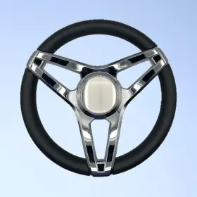X131 Gussi Italia Molino Black Boat Steering Wheel With Brushed Metal Center Cap Keyed Hub