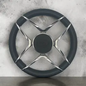 X204 Gussi Italia Cobalt Boat Steering Wheel Polished Stainless Steel Spokes Faux Leather Rim