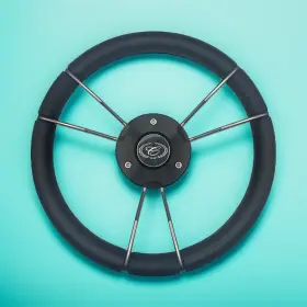 X304 Gussi Italia Boat Steering Wheel In Black With Urethane Rim Keyed Hub Cobalt