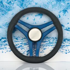 X306 Gussi Italia Marine Steering Wheel Blue Brushed Aluminum Spokes Keyed Hub