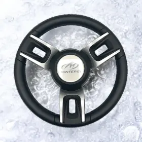 X308 Gussi Italia Black Model 702 Steering Wheel With Keyed Hub Monterey Boats Logo
