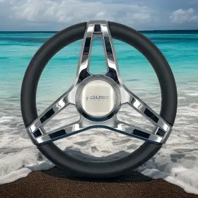 X312 Gussi Italia Molino Black Boat Steering Wheel With Center Cap Keyed Hub