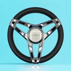 X317 Gussi Italia Molino Black Boat Steering Wheel With Center Cap Keyed Hub