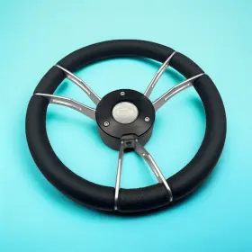 X603 Gussi Italia Boat Steering Wheel In Black With Urethane Rim Keyed Hub Cobalt