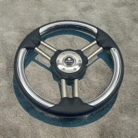 Gussi Italia X606 Boat Steering Wheel Gray Wood - Model 802 Keyed Hub