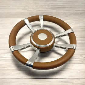 X607 Gussi Italia Boat Steering Wheel Stainless Steel Spokes Wood Rim Keyed Hub