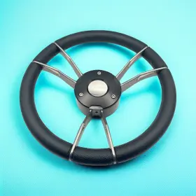 X613 Gussi Italia Boat Steering Wheel In Black With Urethane Rim Keyed Hub