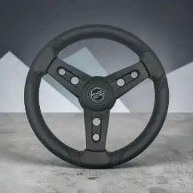 X622-atx-splined Gussi Italia Lugana Black Marine Steering Wheel With Atx Logo Splined Hub