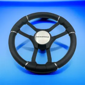 X640-moomba Gussi Italia Model 441n Marine Steering Wheel Black Brushed Alum Spokes Splined Hub Moomba