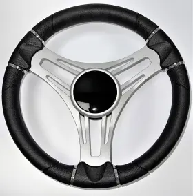 Gussi W411-vero-wh New Italia Boat Steering Wheel Gray Brushed Aluminum Spokes Keyed Hub