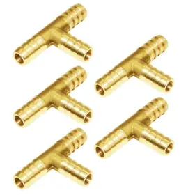 Joywayus 6cy-fer-41990 Brass 1/4 Inch Barb Tee Fittings T-shaped 3 Ways Union Tee-1/4-5pcs