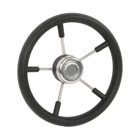 Law240726 Labwork Black 5 Spoke Steering Wheel 13-7/8 Inch Boat Marine With Foam Grip Destroyer Yacht