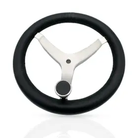 7319sbf3 Marine City 13.87 Inch 3-spoke Steering Wheel Stainless Steel Leather Grip With Knob