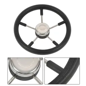 1524598 Menbager Steel 1pc For Boat Yacht 5-spoke 13-7/8 Stainless Steering Wheel Black