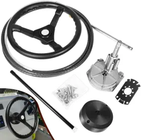 Mo-auto Moqp2232 Outboard Steering System Kit 15 Feet Control Cable&13.5 Inch Wheel