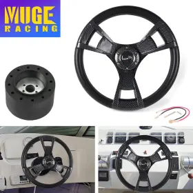 Stw055-print Muge Qr045 Carbon Fiber Boat Steering Wheel 3 Spokes With 3/4 Inch Hub Adapter Tapered Key Marine