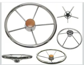 P73061 Pactrade Marine 13 1/2 Inch Destroyer Ss Boat Steering Wheel 5 Spoke Teak Wood Cap