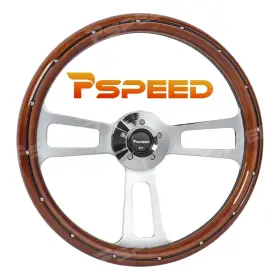 Hsz8963bebus-2 Pspeed 18 Inch Polished Real Wood Grip Billet Steering Wheel With Horn 5-bolt For Car/boat