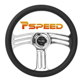 Hsz8980aebus-2 Pspeed 14 Inch Chrome Aluminium Steering Wheel With Microfiber Leather 6-bolt For Car Truck