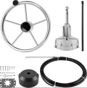 Qymopay 10/12/13/14/15/16ft Rotary Marine Steering Control Cable And Wheel 3/4 Inch Tapered Shaft Boat