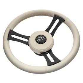 Schmitt Marine Pu081b11 14 Inch Wheel Beige Leather Cap Wt. Stitching Blk Ss Spokes 3/4 Shaft